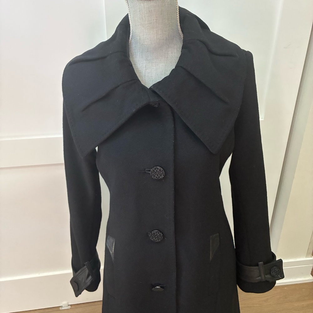 Badgley Mischka Black Trench Coat, wool blend - Picture 3 of 6